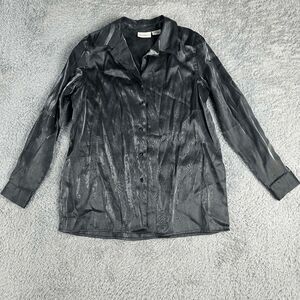 Jaclyn Smith Women's Long Sleeve Button Up Shirt 10 Grey Black Shiny Formal